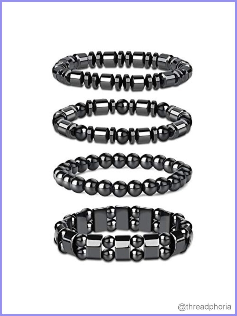 Hematite Magnetic Bracelet Set of 4 Adjustable Beaded Strand